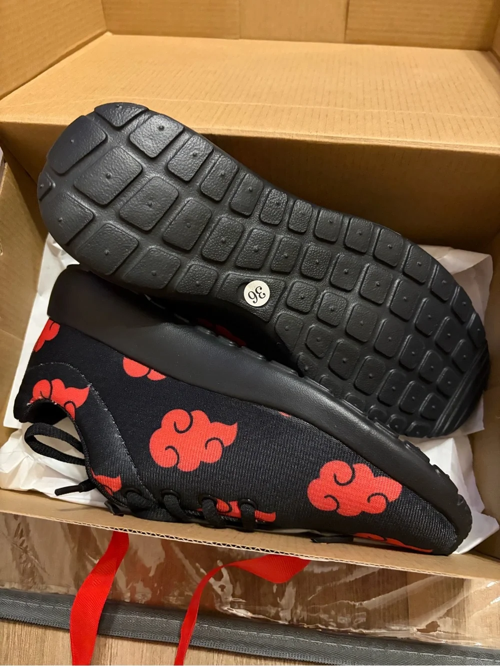 Women’s Black Athletic Sneakers with Red Cloud Pattern